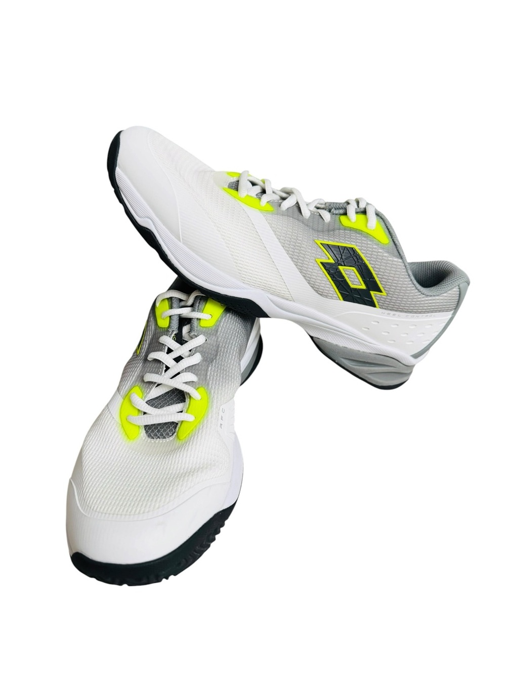 Lotto Men’s Tennis Court Shoes White Gray Neon Yellow Size 10.5 EU 43.5
